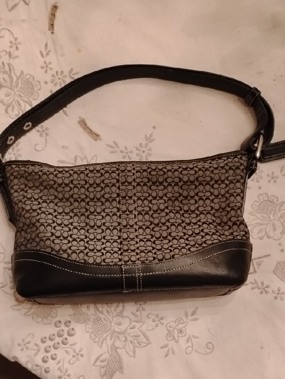 Coach Signature Pattern Shoulder Bag in Grey and Black